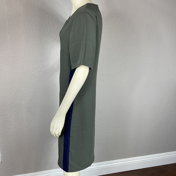 Ann Taylor Green Shift T Shirt Dress with Blue Side Stripe Lagenlook Sz 10 - Picture 5 of 13